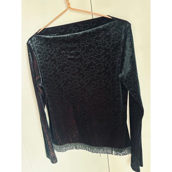 Y2K Velvet Burnout Long Sleeve Top Size Medium Fringe Gothic Grunge Whimsygoth - Picture 6 of 10